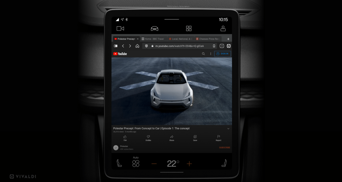 Vivaldi: Erster Webbrowser für Android Automotive im Elektroauto „Polestar 2“