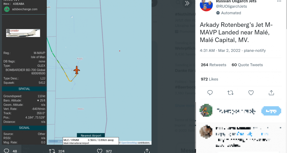 Twitter-Bots tracken Flugzeuge russischer Oligarchen