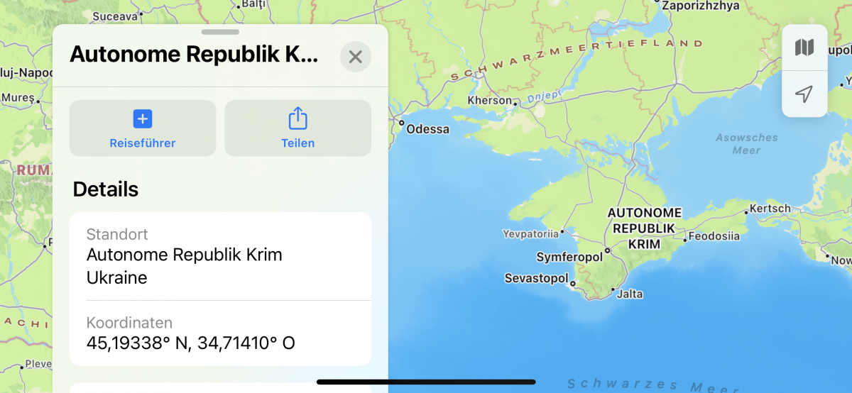 Apple Maps: Krim geht zurück an die Ukraine